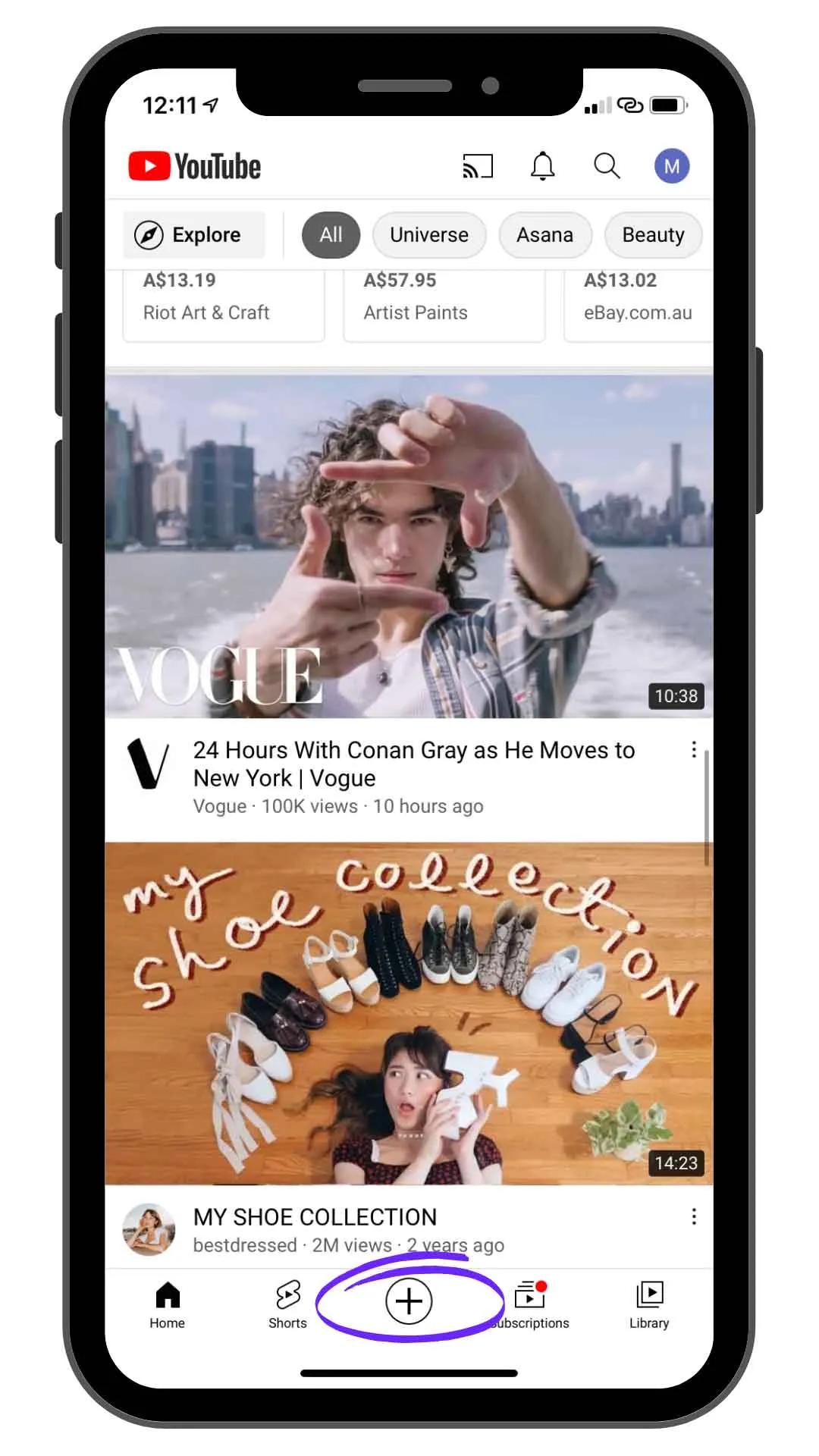 A YouTube Shorts creation screen
