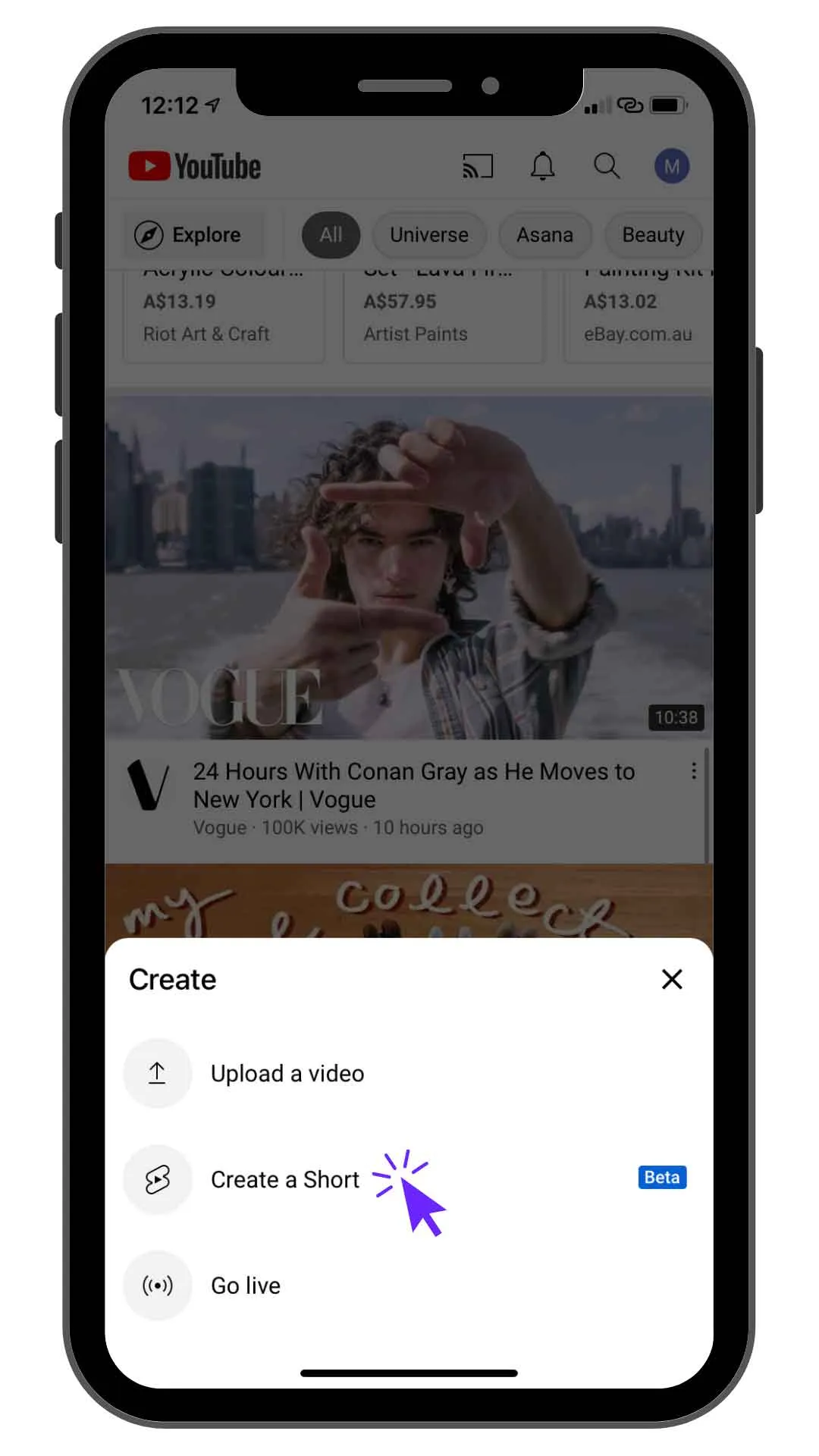 A YouTube Shorts editing screen
