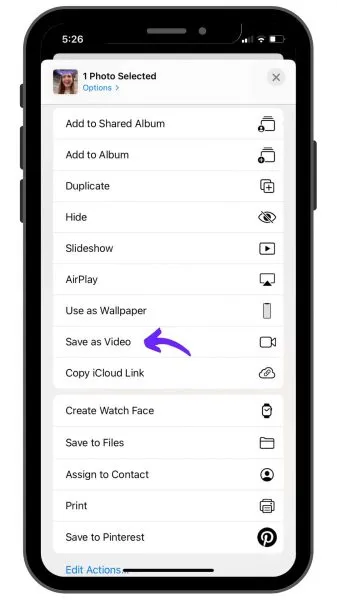Tapping Edit to crop the small watermark from the bottom of the video