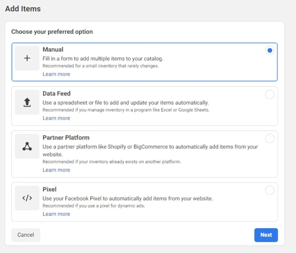 Adding items to an Instagram shop in Commerce Manager