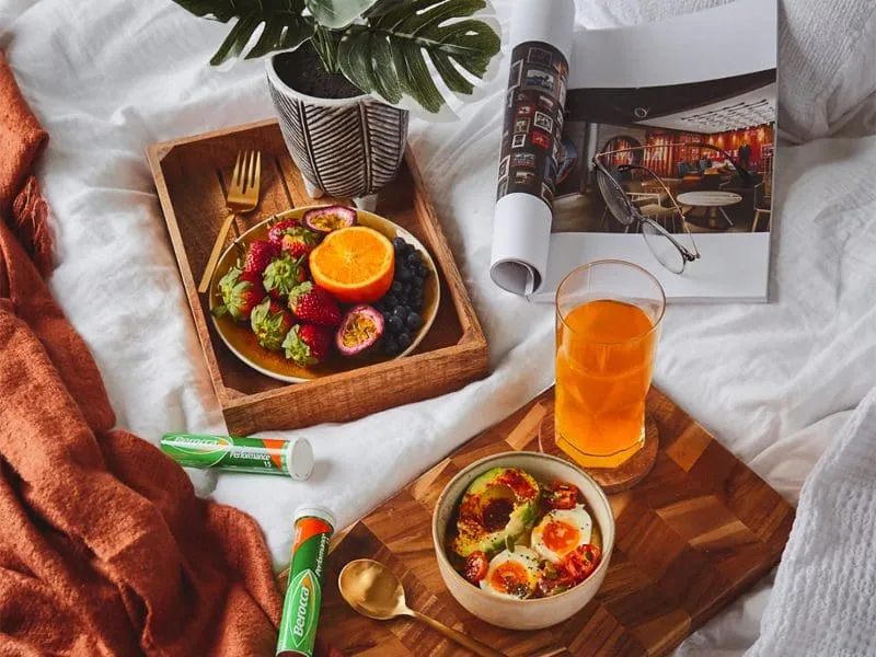 breakfast tray on bed