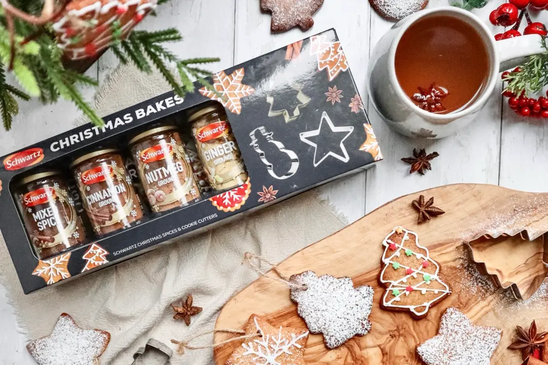 Schwartz Christmas Bakes spice gift set with gingerbread, holly and star anise, styled by @chloeandleox