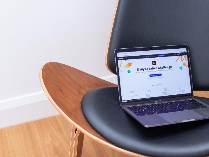 laptop on modern chair