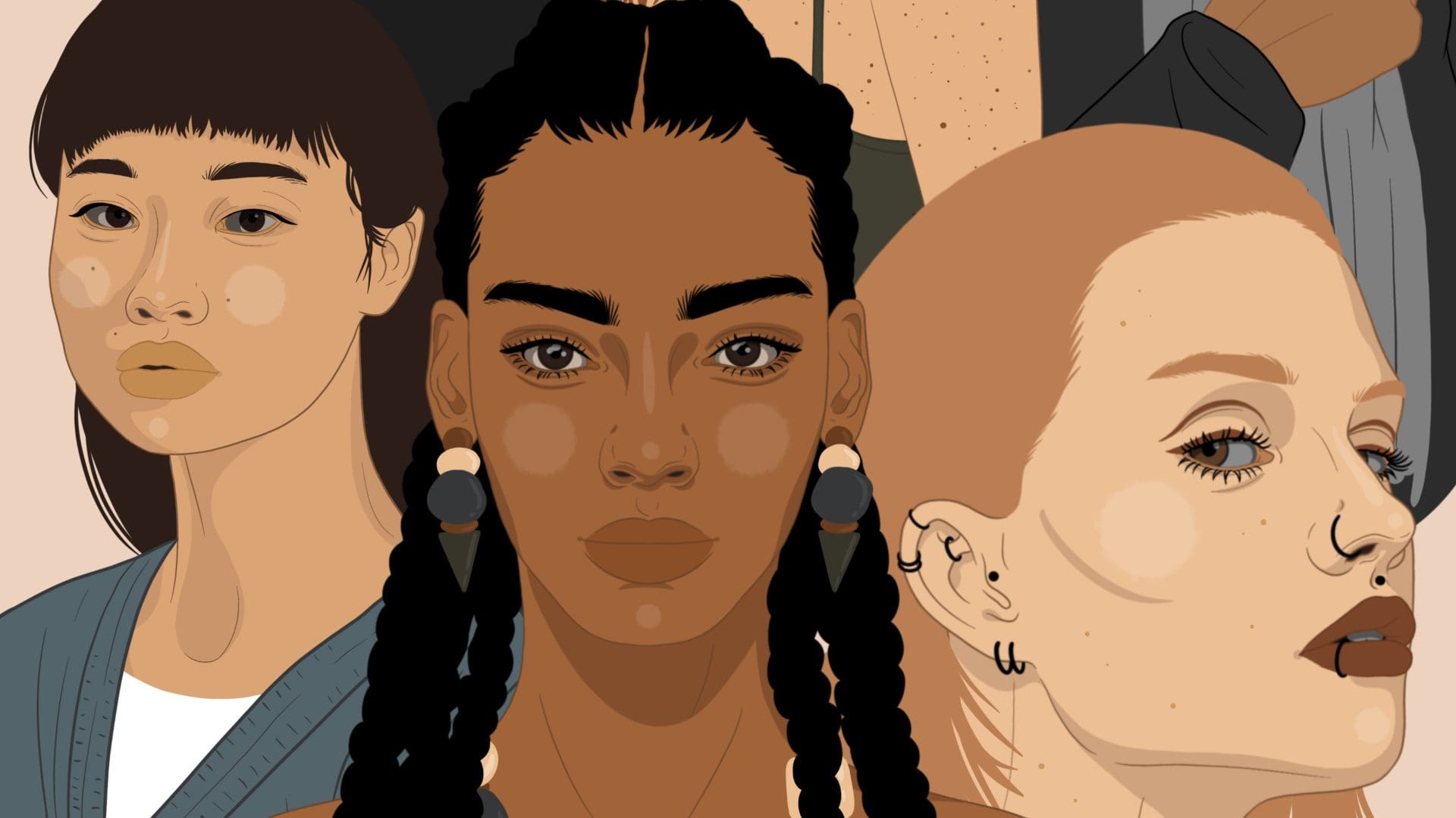 illustration of black white and asian women becflattleyart @adobe 2