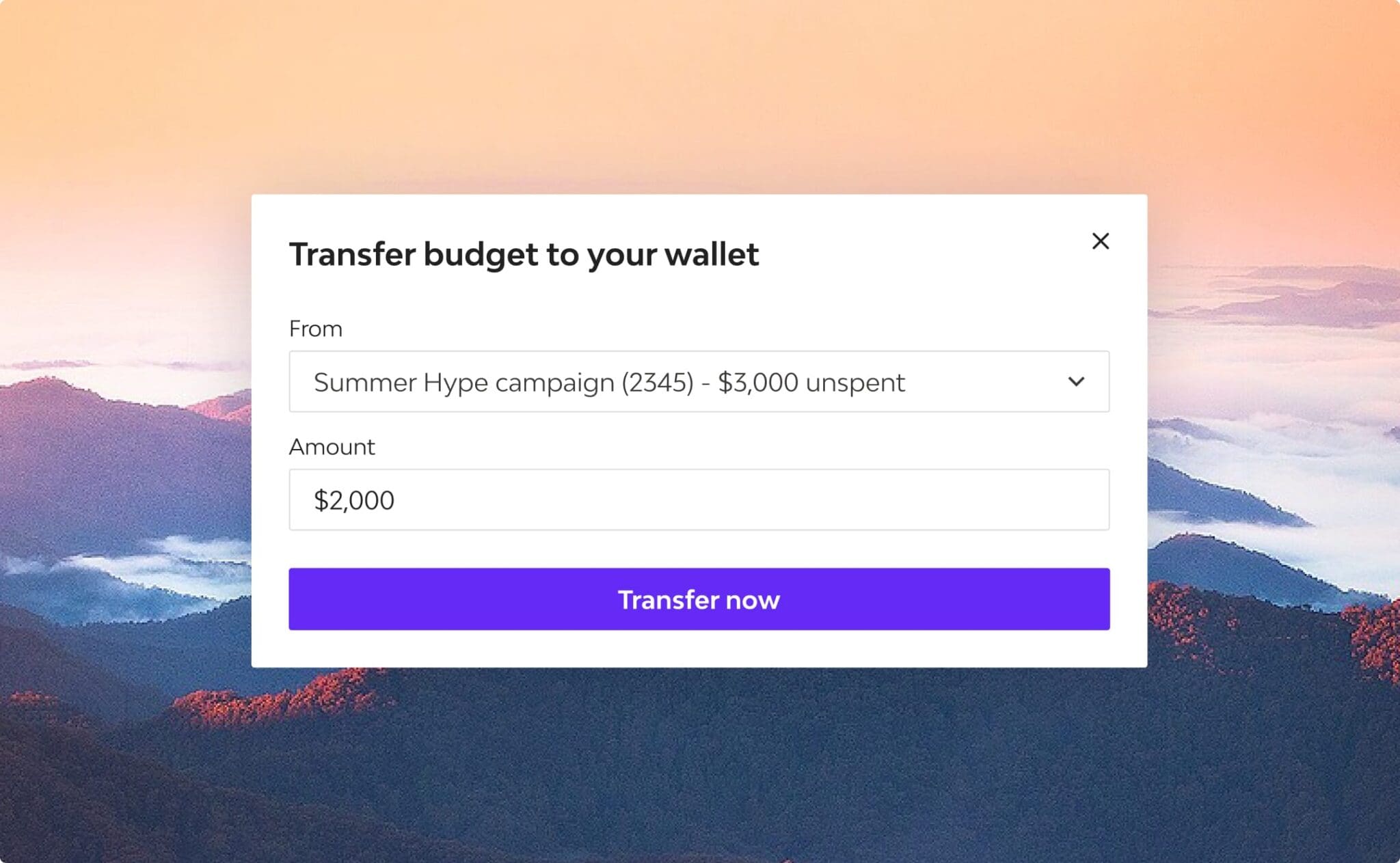 vamp digital wallet transfer platform user interface